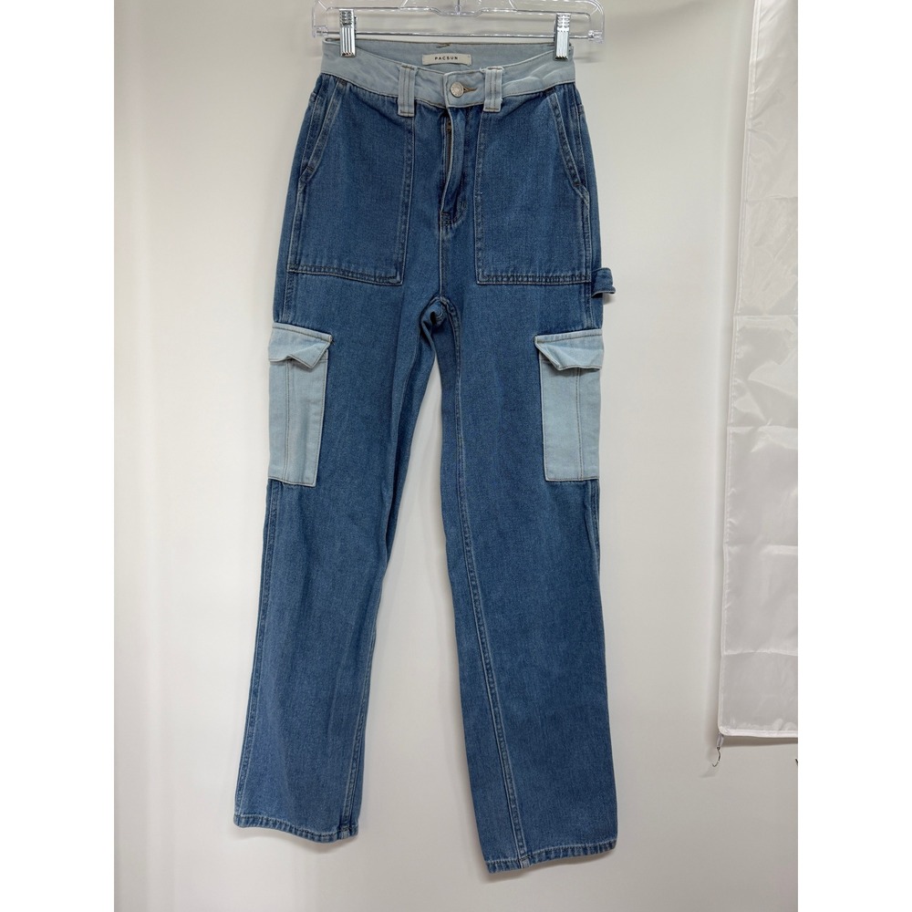 PacSun Womens 24 90s BF Carpenter Two Tone Blue Cargo Jeans Streetwear Y2K Retro